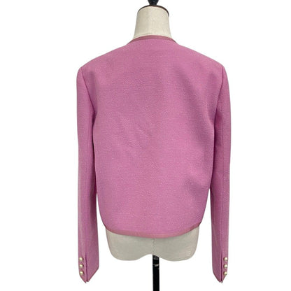 Dior CD Pearl Button Collarless Cropped Jacket Pink — view 2