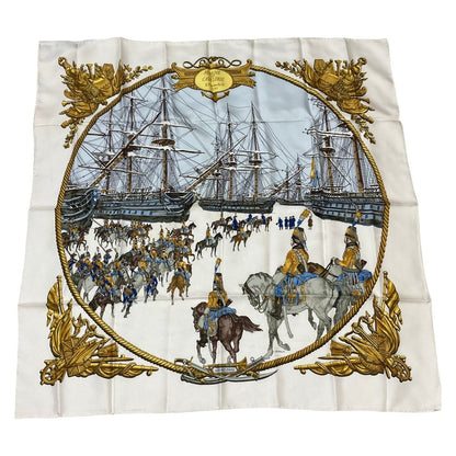 Hermes Marine Et Cavalerie Sea and Corps Carre 90 Large Scarf White Multicolor