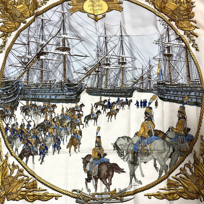Hermes Marine Et Cavalerie Sea and Corps Carre 90 Large Scarf White Multicolor — view 3