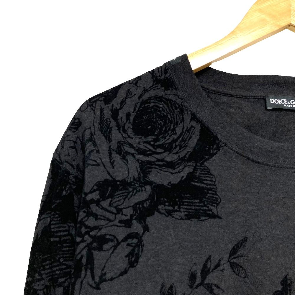 Dolce & Gabbana Flower Flock Print Long Sleeve T-Shirt Gray Black — view 4