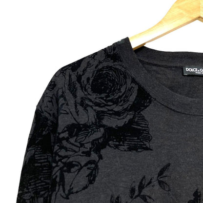 Dolce & Gabbana Flower Flock Print Long Sleeve T-Shirt Gray Black — view 4