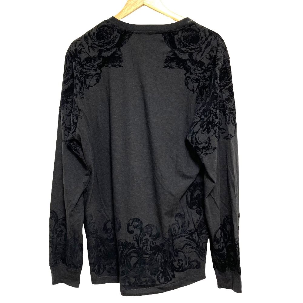 Dolce & Gabbana Flower Flock Print Long Sleeve T-Shirt Gray Black — view 2
