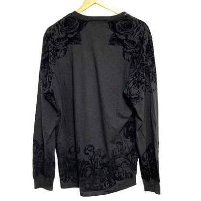 Dolce & Gabbana Flower Flock Print Long Sleeve T-Shirt Gray Black — view 2