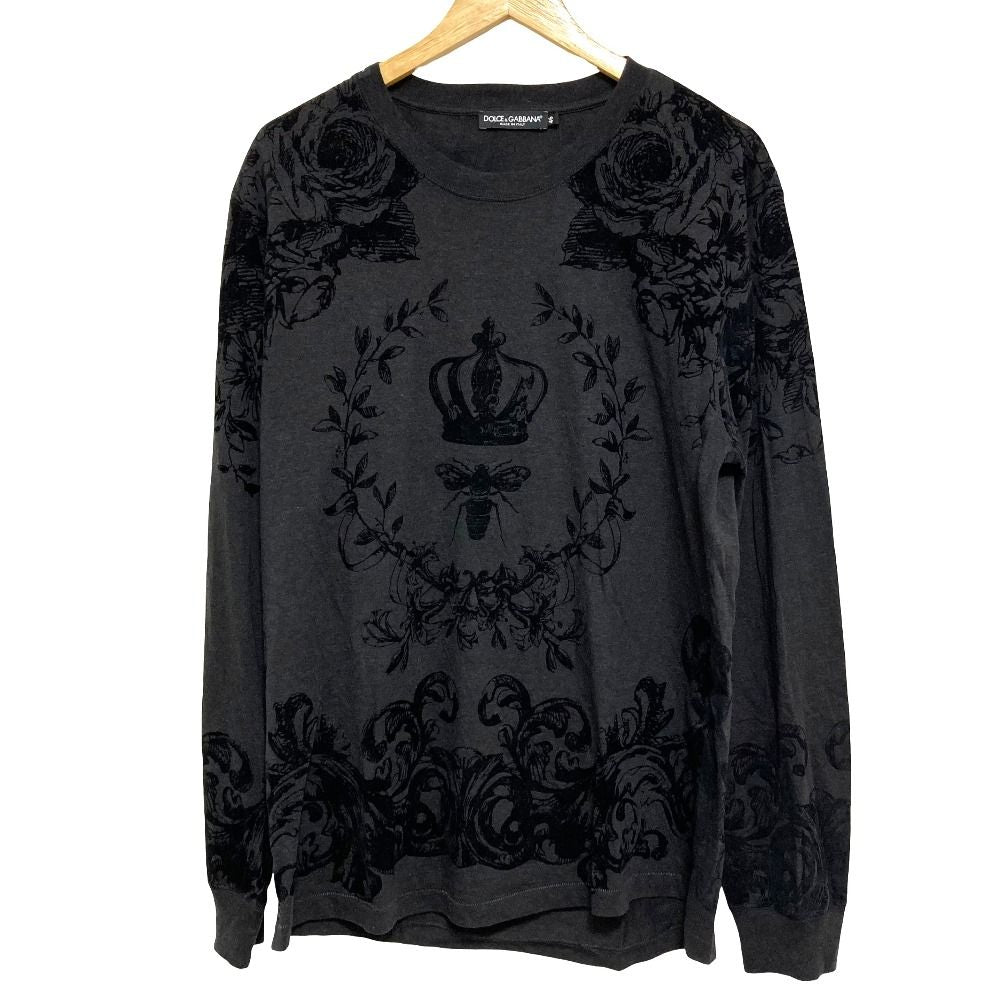 Dolce & Gabbana Flower Flock Print Long Sleeve T-Shirt Gray Black