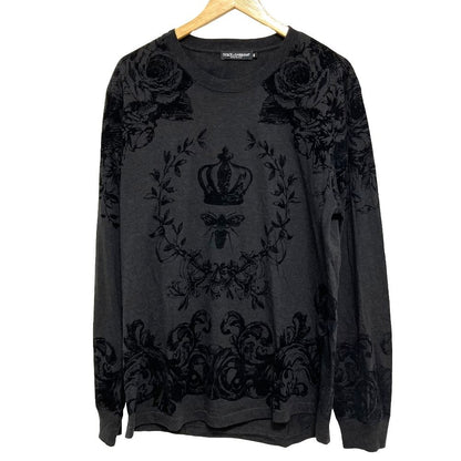 Dolce & Gabbana Flower Flock Print Long Sleeve T-Shirt Gray Black