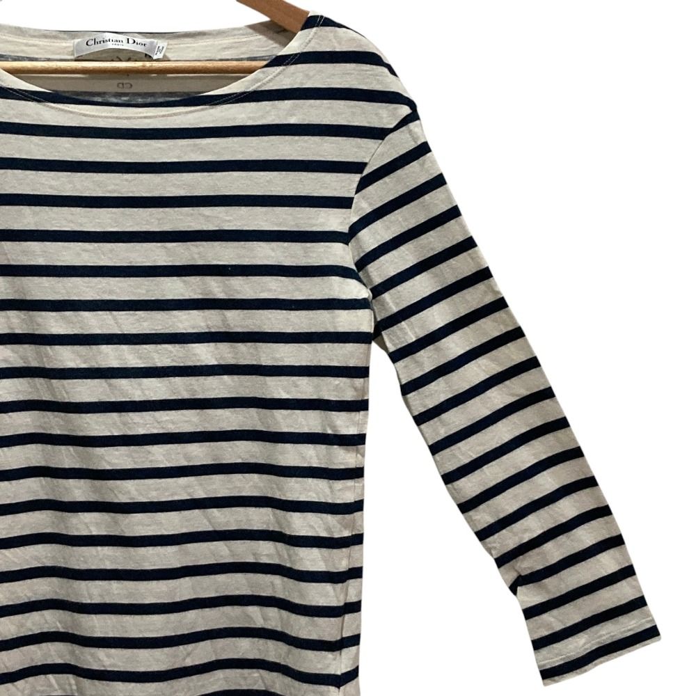Dior Long Sleeve Border T-Shirt Navy Ivory XS — view 3