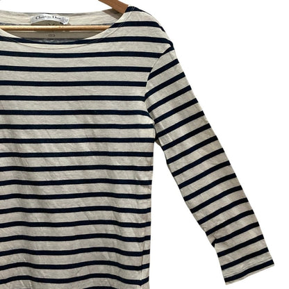 Dior Long Sleeve Border T-Shirt Navy Ivory XS — view 3