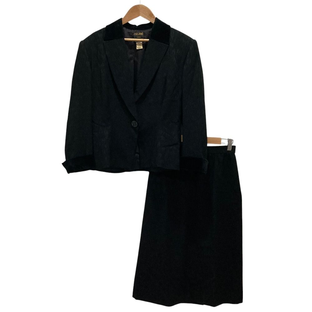 Celine Vintage Jacquard Jacket Skirt Set Black 40
