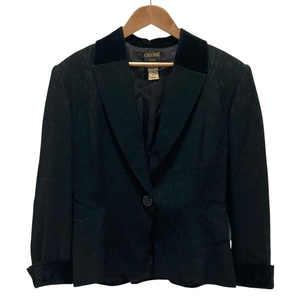 Celine Vintage Jacquard Jacket Skirt Set Black 40 — view 2