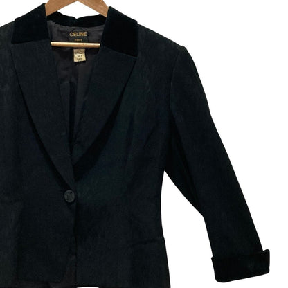 Celine Vintage Jacquard Jacket Skirt Set Black 40 — view 4
