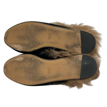 Gucci Prince Town Lamb Fur Horsebit Velvet Sandals Black Beige — view 4