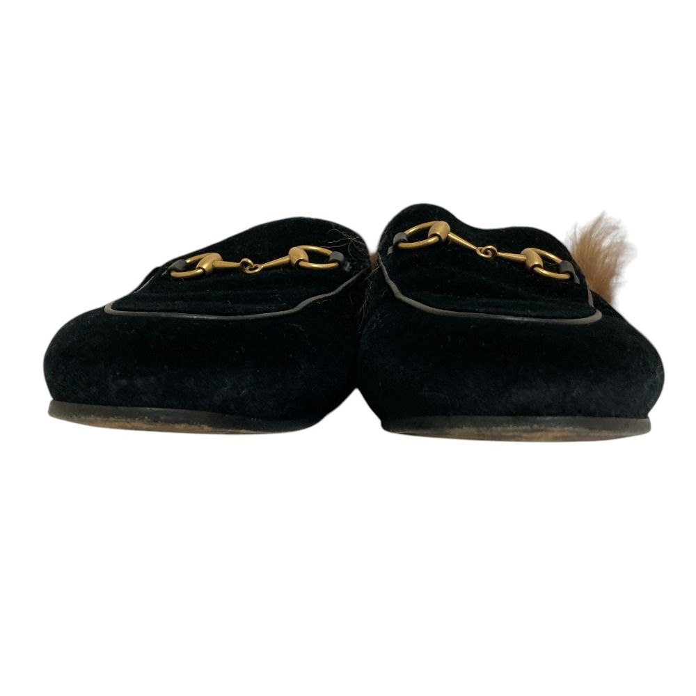 Gucci Prince Town Lamb Fur Horsebit Velvet Sandals Black Beige — view 2
