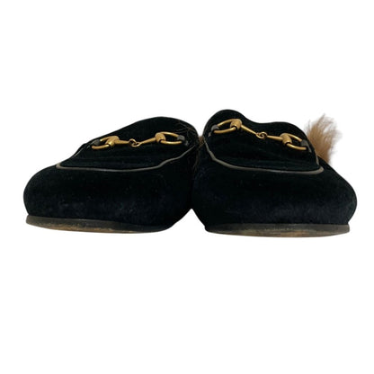 Gucci Prince Town Lamb Fur Horsebit Velvet Sandals Black Beige — view 2
