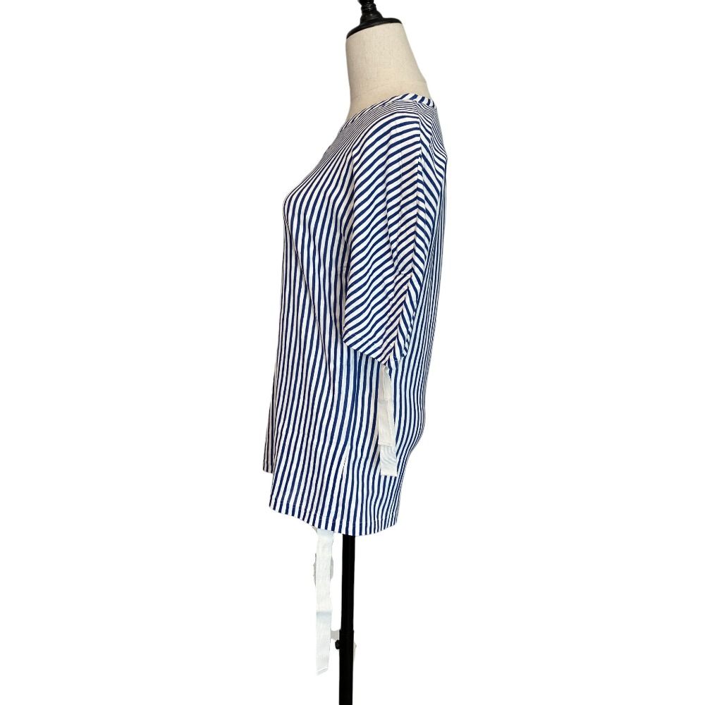 Chanel Striped Side-Shirred Top Blue White — view 2