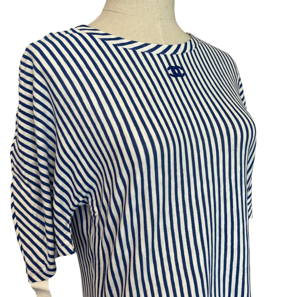 Chanel Striped Side-Shirred Top Blue White — view 6
