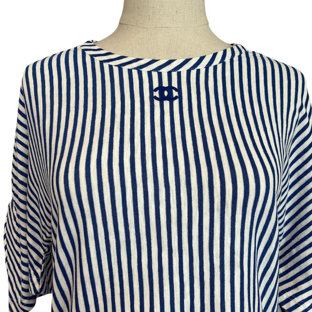 Chanel Striped Side-Shirred Top Blue White — view 4
