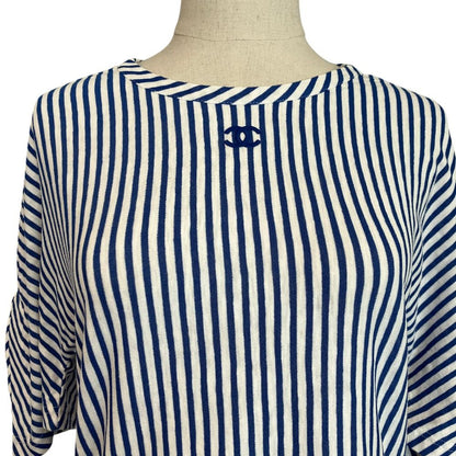 Chanel Striped Side-Shirred Top Blue White — view 4