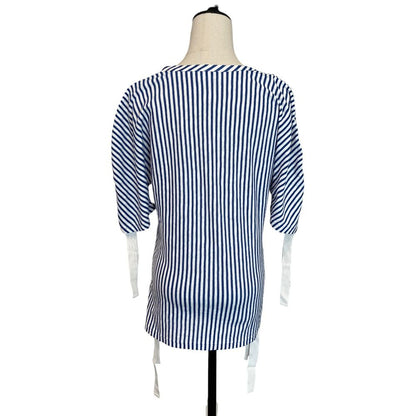 Chanel Striped Side-Shirred Top Blue White — view 3