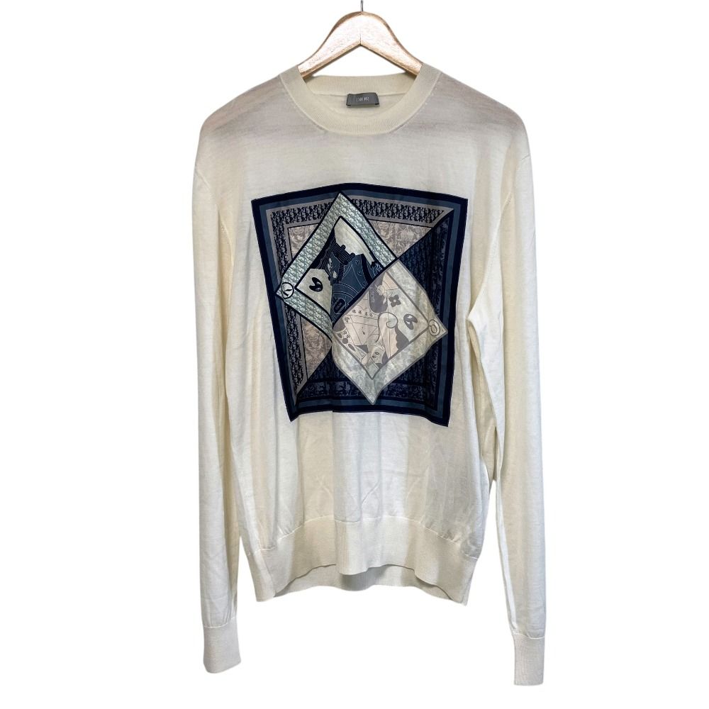 Dior Homme Kenny Schaaf Playing Cards Motif High Gauge Knit Sweater XL Ivory