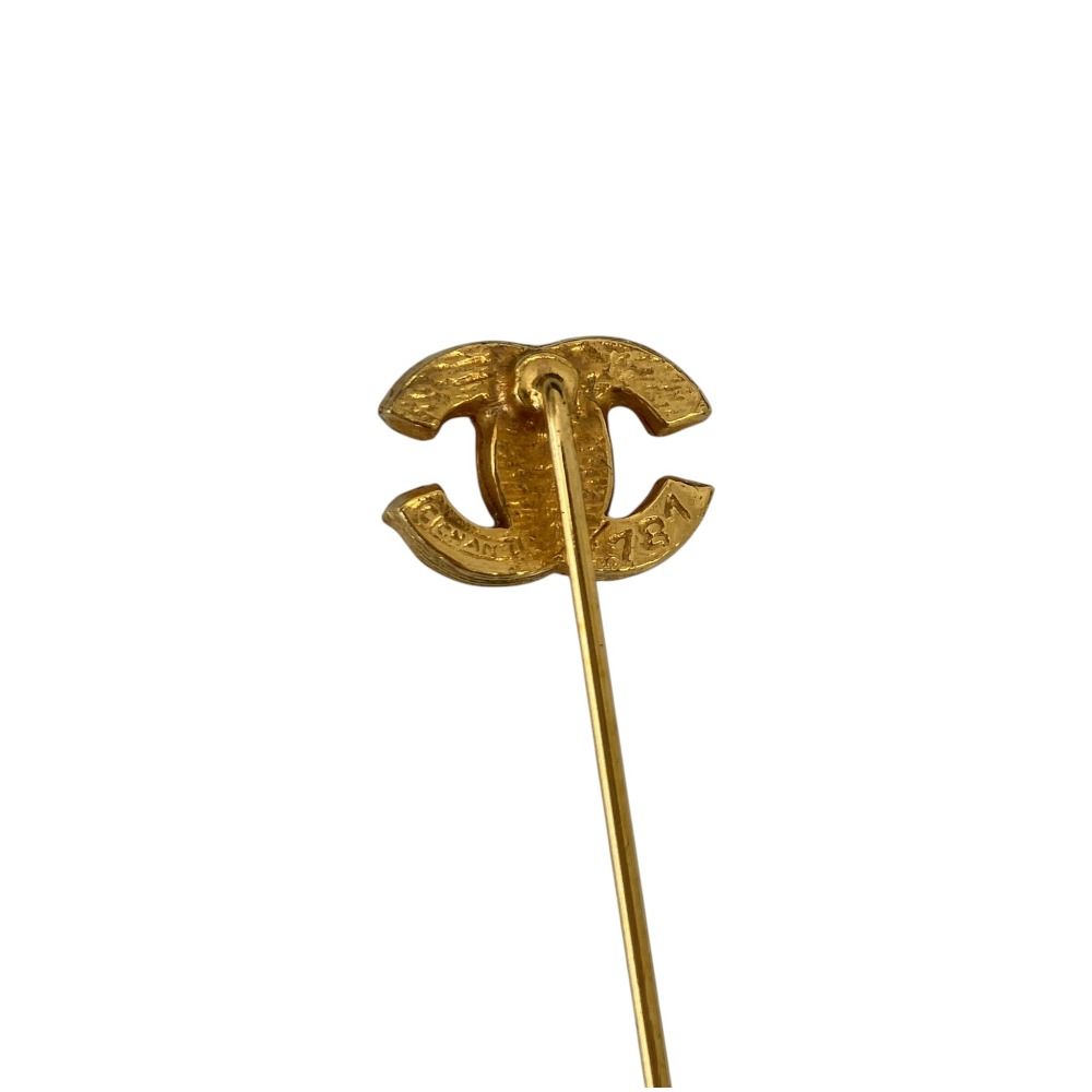 Chanel Vintage CC Logo Rhinestone Pin Brooch Gold — view 4