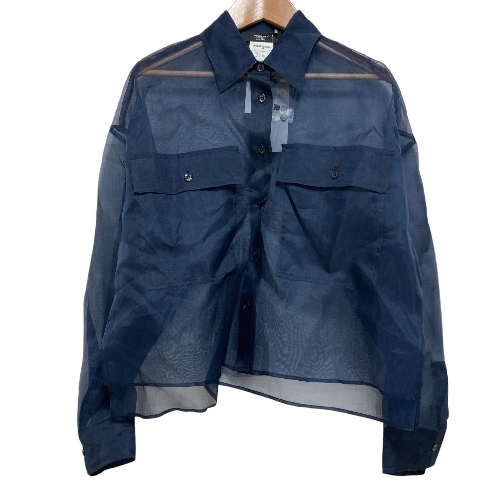 Max Mara Weekend Columba Pure Silk Organdy Shirt Navy 34 — view 3