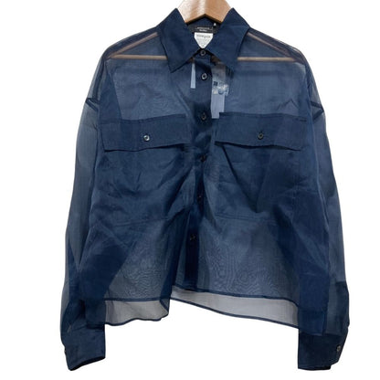 Max Mara Weekend Columba Pure Silk Organdy Shirt Navy 34 — view 3
