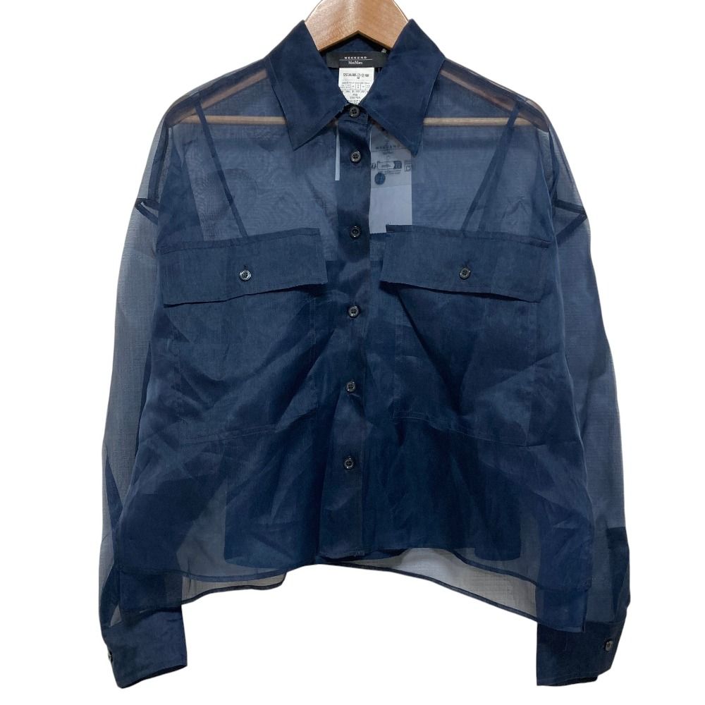 Max Mara Weekend Columba Pure Silk Organdy Shirt Navy 34
