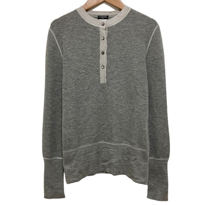 Chanel Half Button Cashmere Silk Knit Top Gray Sweater 42