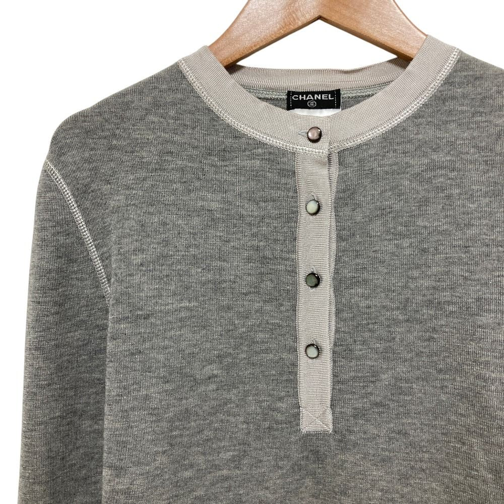 Chanel Half Button Cashmere Silk Knit Top Gray Sweater 42 — view 2