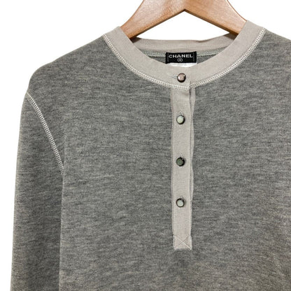 Chanel Half Button Cashmere Silk Knit Top Gray Sweater 42 — view 2