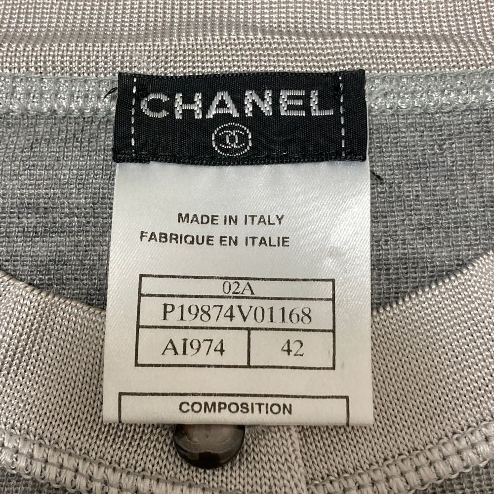 Chanel Half Button Cashmere Silk Knit Top Gray Sweater 42 — view 4