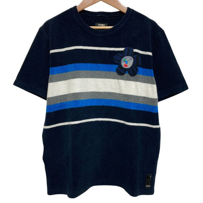 Fendi Flower Patch Pile Fabric Short Sleeve T-Shirt Navy