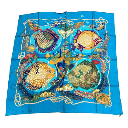 Hermes Carre 90 Grands Fonds Silk Scarf Light Blue