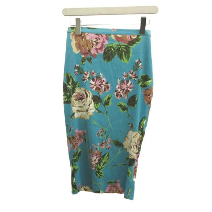 Dolce & Gabbana D&G Pencil Skirt Light Blue Flower Pattern Rose Midi GY 74 38 — view 2