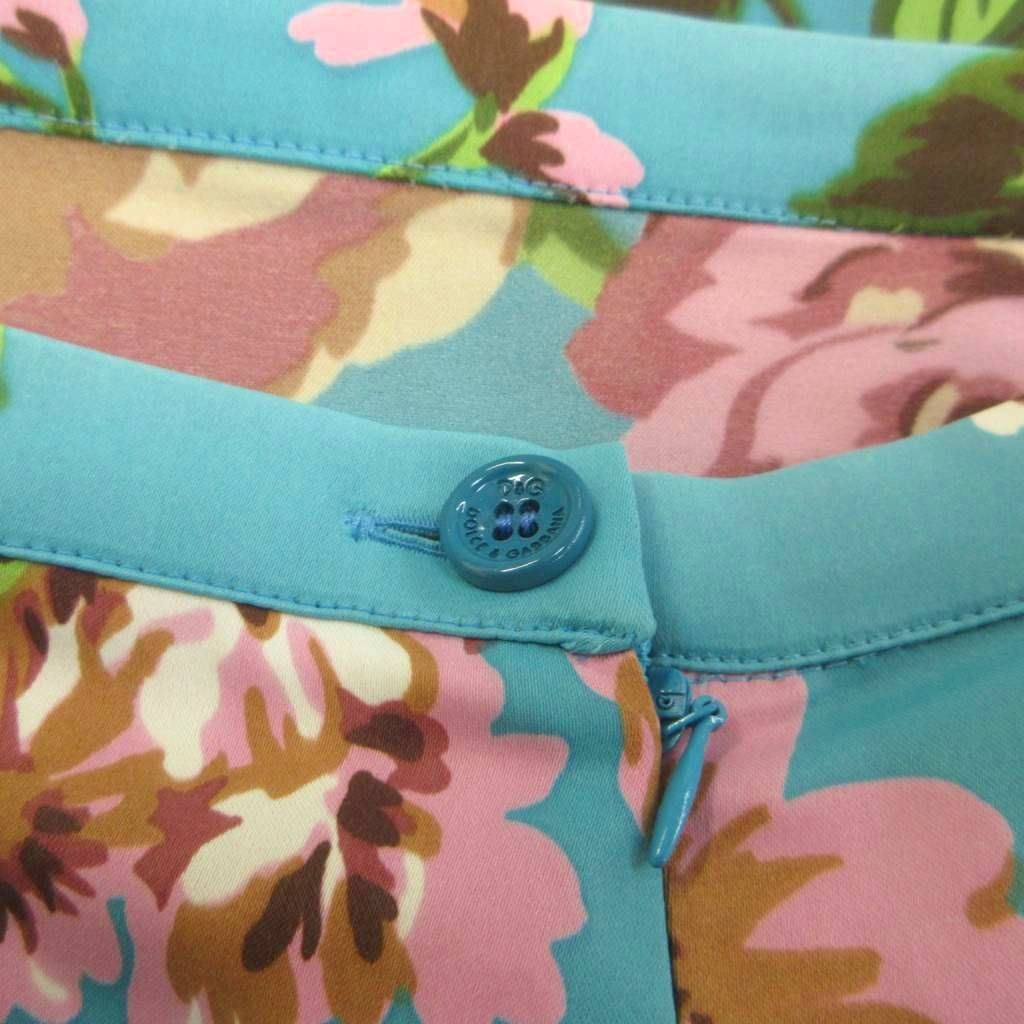 Dolce & Gabbana D&G Pencil Skirt Light Blue Flower Pattern Rose Midi GY 74 38 — view 3