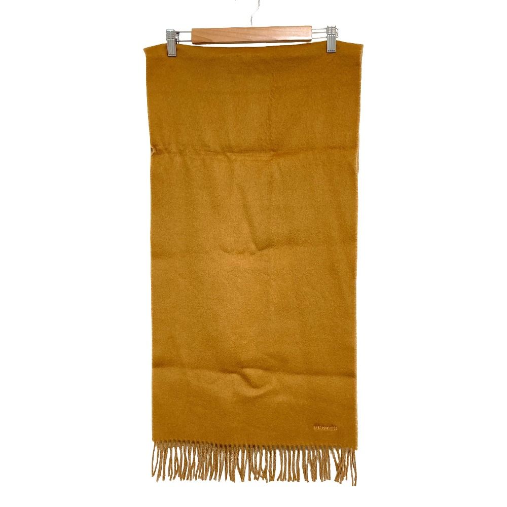 Hermes Logo Embroidery Cashmere Shawl Scarf Beige Brown — view 3