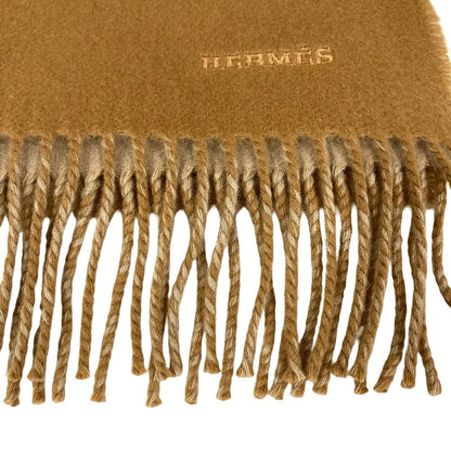 Hermes Logo Embroidery Cashmere Shawl Scarf Beige Brown — view 6