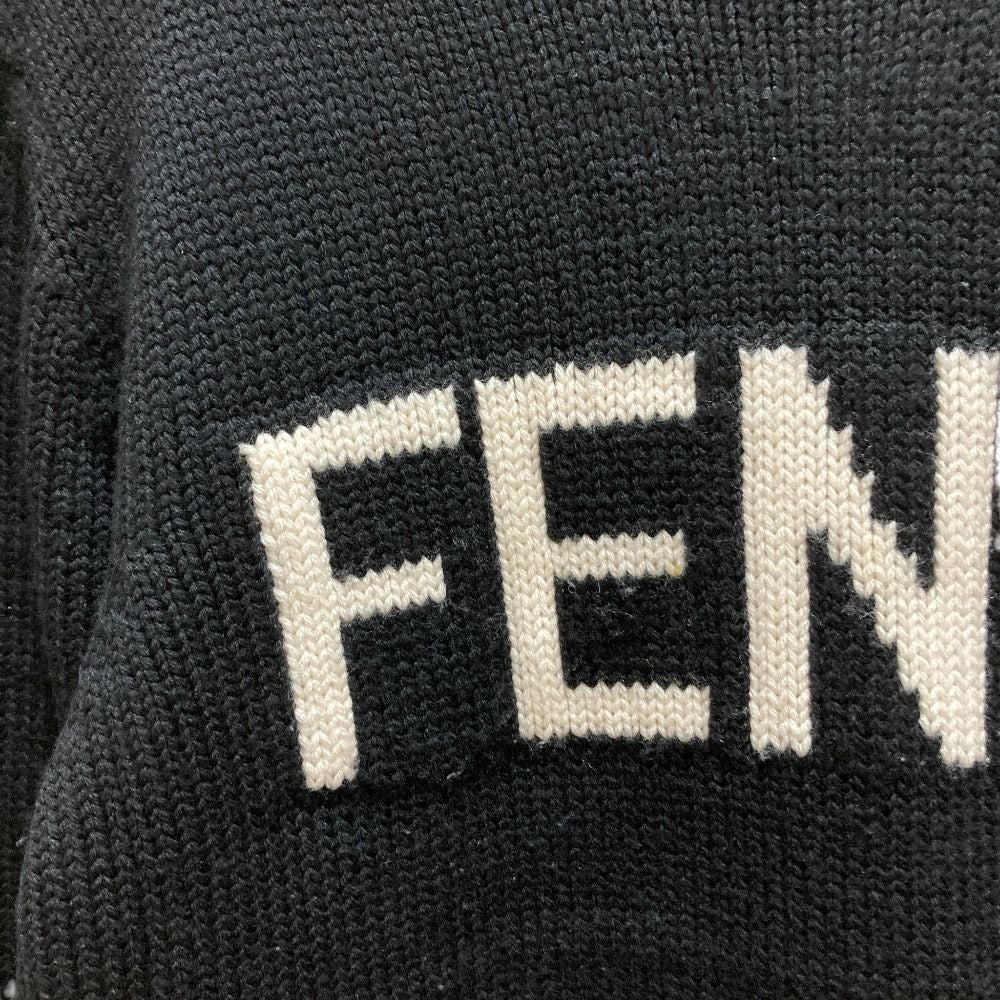 Fendi Logo Intersia Knit Front Wool Sweater Black — view 4