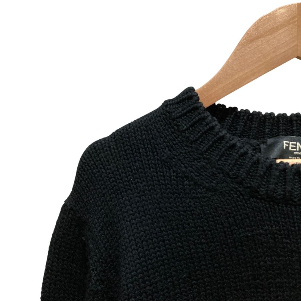 Fendi Logo Intersia Knit Front Wool Sweater Black — view 3