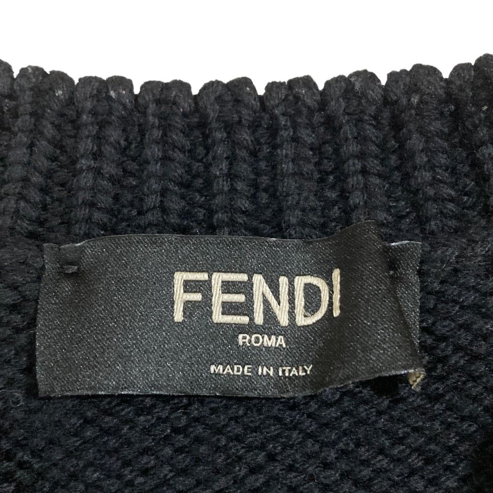 Fendi Logo Intersia Knit Front Wool Sweater Black — view 7