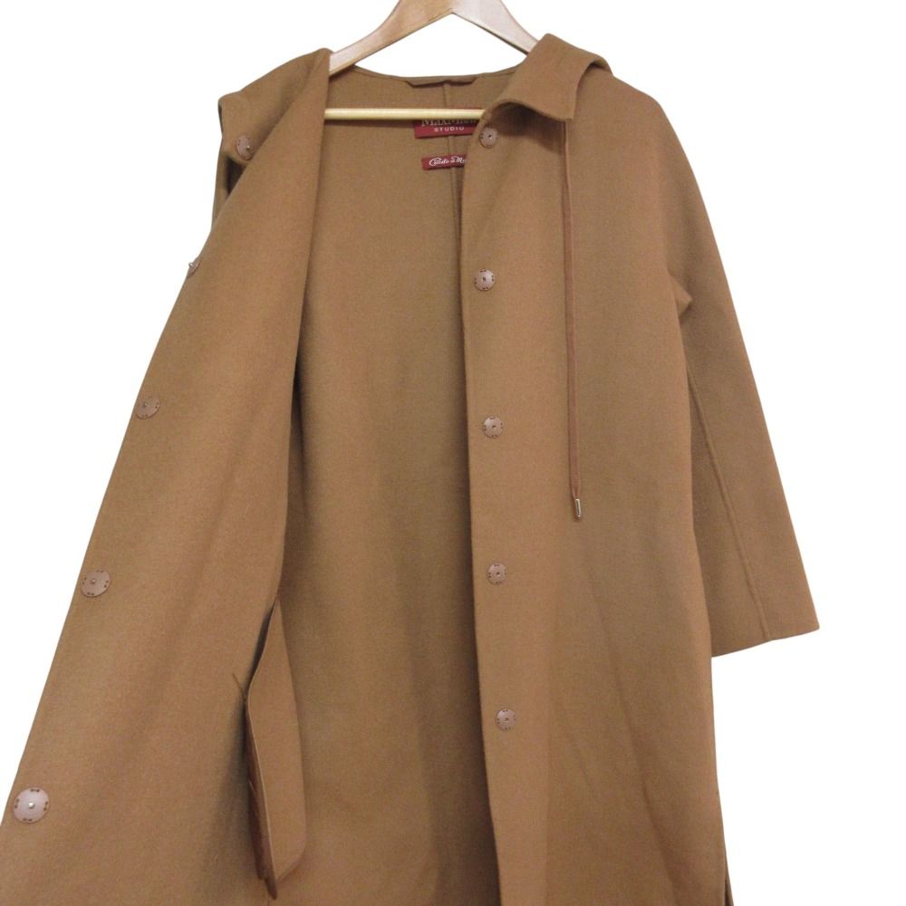 Max Mara Studio Cucito a Mano Wool Cashmere Hooded Coat Brown 36 — view 5