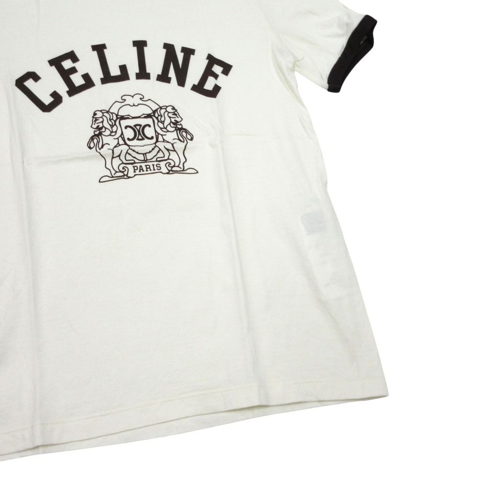 Celine Blason Short Sleeve T-Shirt White Brown XS — view 3