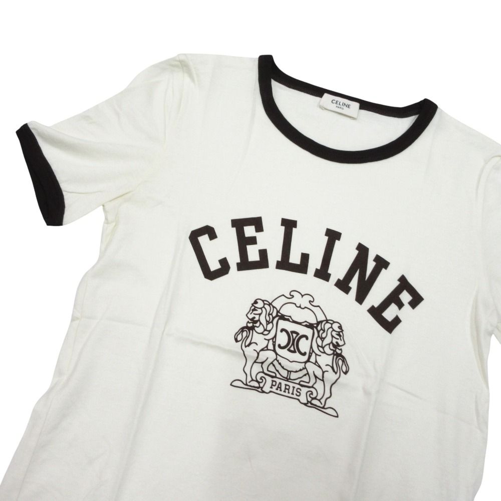 Celine Blason Short Sleeve T-Shirt White Brown XS — view 4