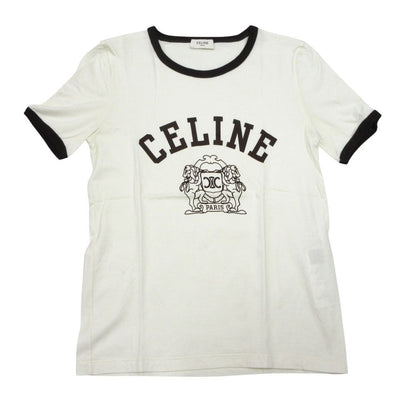 Celine Blason Short Sleeve T-Shirt White Brown XS