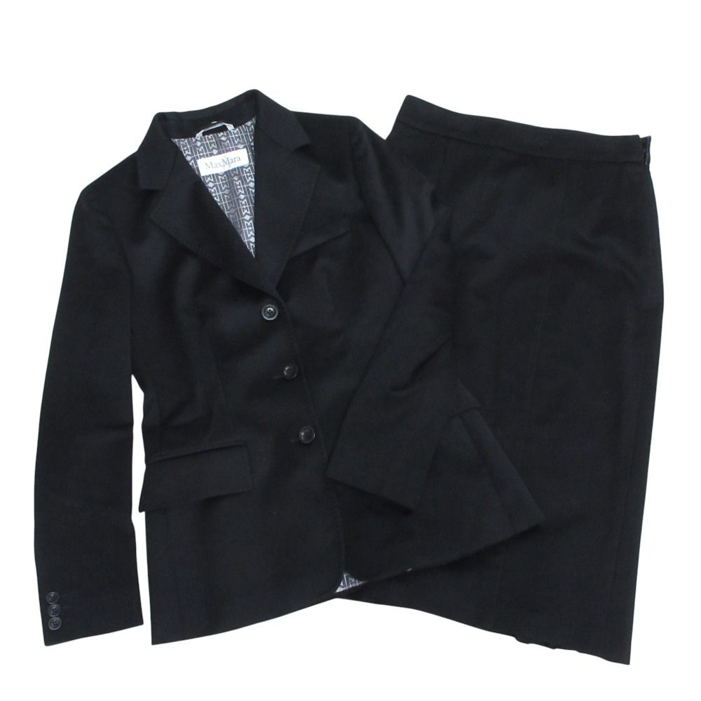 Max Mara Wool Tailored Jacket Skirt Suit Set Black 36
