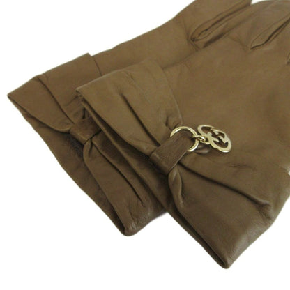 Gucci Gloves Sheep Leather Lambskin Ribbon Interlocking G Heart Charm 7 Brown — view 4