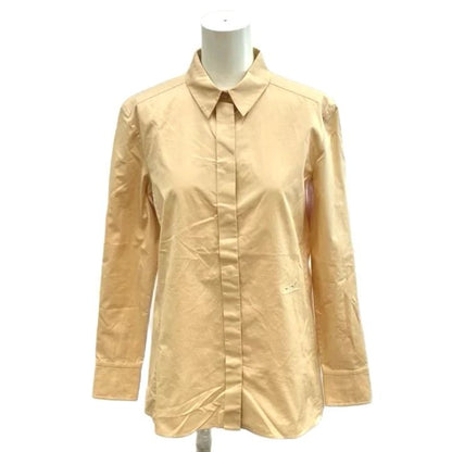 Hermes Caleche Shirt Beige Button Logo Embroidery Long Sleeve Regular Color 34