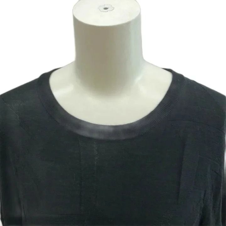 Hermes Three Quarter Sleeve Knit Top Jacquard Pattern Wool L Black Sweater — view 5