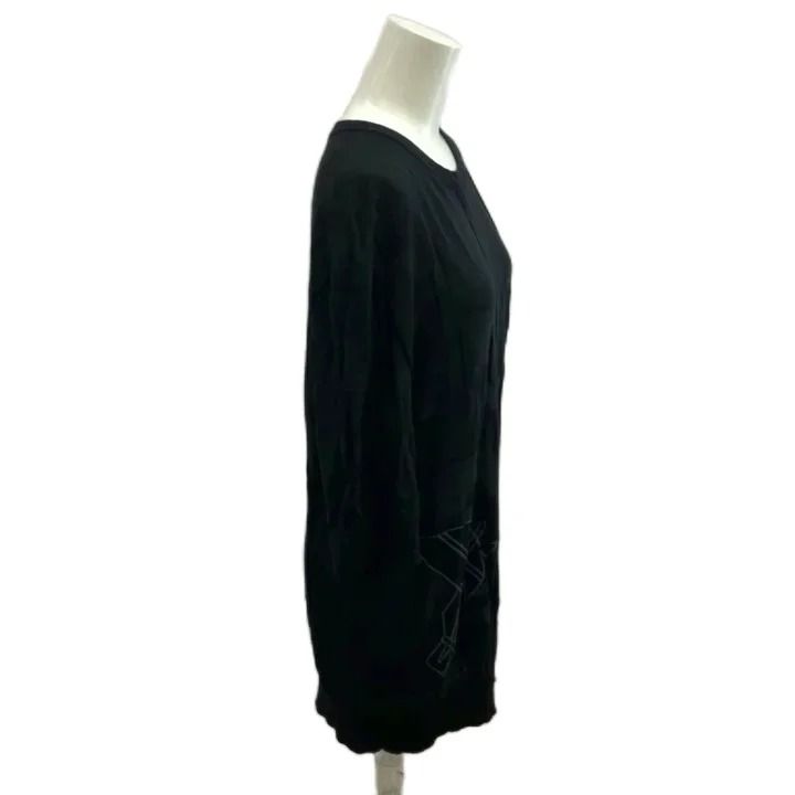 Hermes Three Quarter Sleeve Knit Top Jacquard Pattern Wool L Black Sweater — view 3
