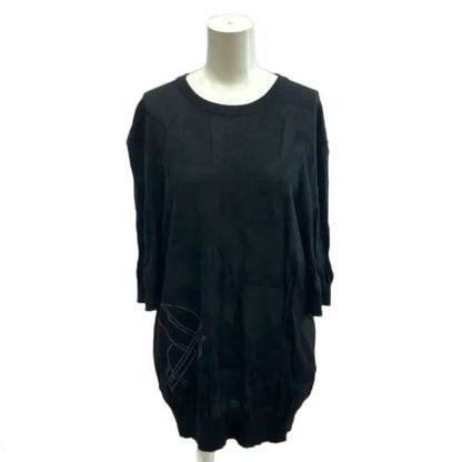 Hermes Three Quarter Sleeve Knit Top Jacquard Pattern Wool L Black Sweater